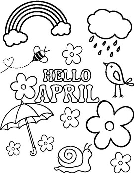 Hello April Coloring Page by Krysta Maiorino | TPT