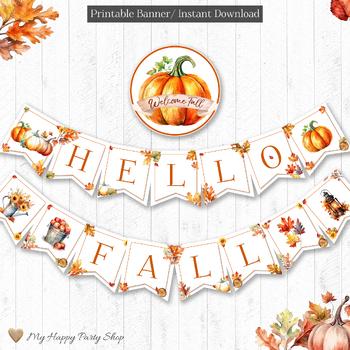 Hello Fall Banner, Welcome Fall Banner, Autumn, Classroom Decor, PRINTABLE