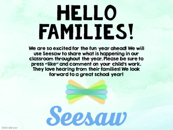 Preview of Hello Families! Seesaw Welcome Post