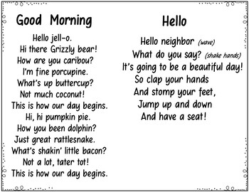 Hello Goodbye 5 Pocket Chart Poems And Songs By Judy Tedards Tpt