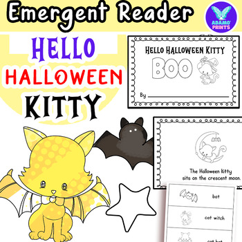 Preview of Hello Halloween Kitty Emergent Reader Kindergarten ELA Activities NO PREP