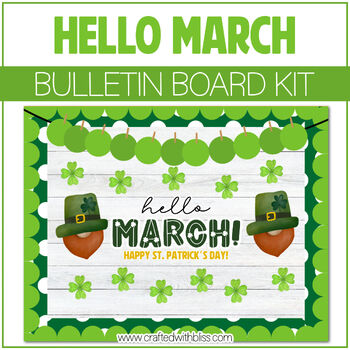Preview of Hello March St. Patrick's Day Bulletin Board Kit Door Classroom Decor Leprechaun