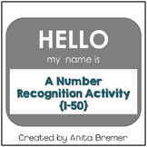 Hello My Name Is | number recognition activity from 1-50