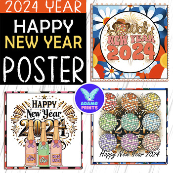 Preview of Hello New Year 2024 Posters Holiday Classroom Decor Bulletin Board Idea