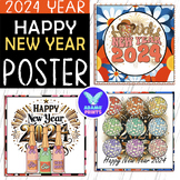 Hello New Year 2024 Posters Holiday Classroom Decor Bullet