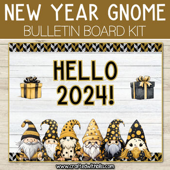 Preview of Hello New Year Gnomes Bulletin Board Kit Door Classroom Decor January Decoration