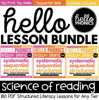 Preview of Hello Phonics Curriculum BUNDLE: 180 Pink, Orange & Yellow PDF Lessons