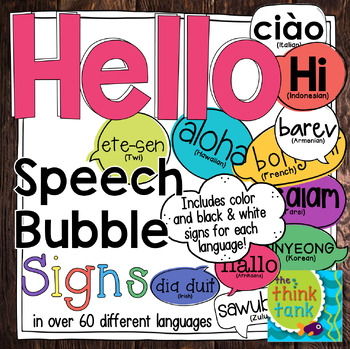 Preview of Hello Speech Bubble Signs 2 in Different Languages | Photo Booth Props | ESL