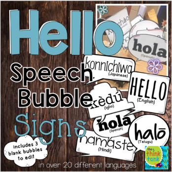Preview of Hello Speech Bubble Signs in Different Languages | Photo Booth Props | ESL