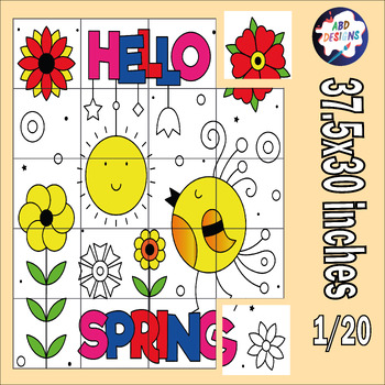 Preview of Hello Spring Collaborative Coloring Poster Art, Springtime Bulletin Board Crafts