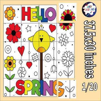 Preview of Hello Spring Collaborative Coloring Poster Art, Springtime Bulletin Board Crafts