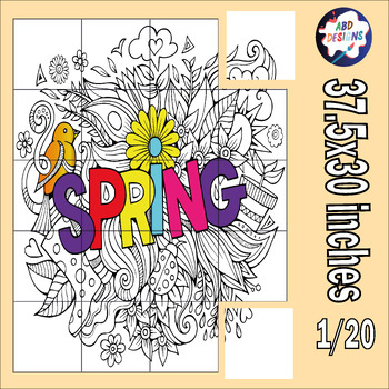Preview of Hello Spring Collaborative Coloring Poster Art, Springtime Bulletin Board Crafts