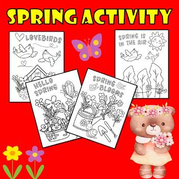 Preview of Hello Spring Coloring Printable for 1st Grade, Kindergarten & Presschoolers