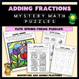 Hello Spring Fraction Mystery Math Puzzle Set - Adding and