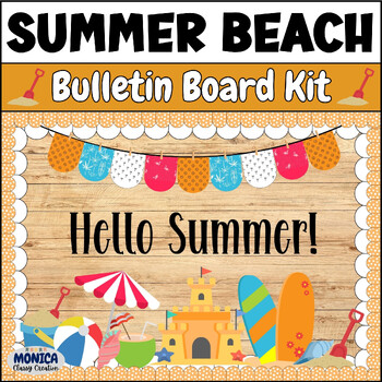 Preview of Hello Summer Beach Bulletin Board Kit May June Classroom Door Decor With Nametag