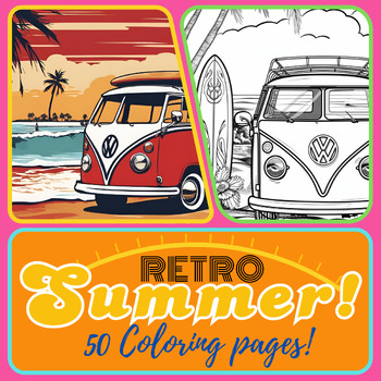 Preview of Summer Retro Coloring Pages For End Of Year Activities