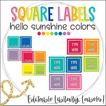 Preview of Hello Sunshine Square Labels | Library, Book Bin, & Supply Labels | Editable!