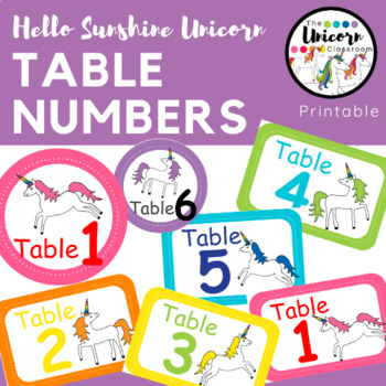 unicorn table numbers printable signs in hellos sunshine colors tpt