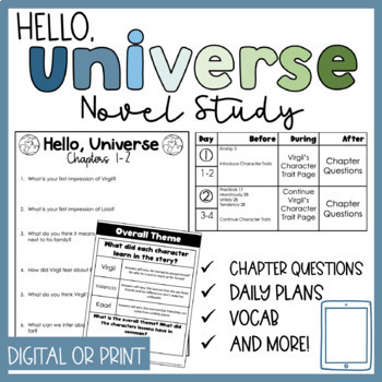 Preview of Hello, Universe | Novel Study | Printable | Independent Work Packet