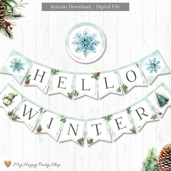 Preview of Hello Winter Banner, Welcome Winter Banner, Classroom Decor, PRINTABLE