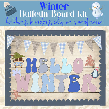 Preview of "Hello Winter" Blue Groovy Bulletin Board Kit: Letters, Boarders, Banners
