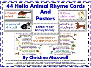 Hello and Welcome Animal Rhyme Cards & Posters, Farm, Zoo, Jungle & Wild  Animals