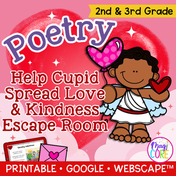 Preview of Help Cupid Valentine's Day Poetry Escape Room & Webscape™  2nd & 3rd Grade Poems