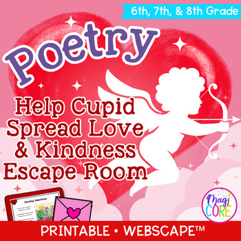 Preview of Help Cupid Valentine's Day Poetry Escape Room Webscape - 6th 7th 8th Grade Poems