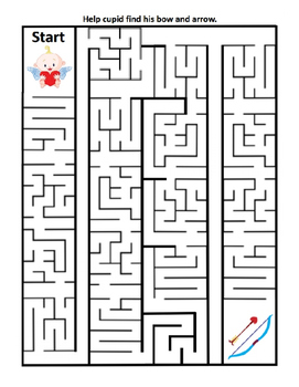 Help Cupid on Valentine's Day Maze ~ One Work Sheet w/ Key ~ Party Time