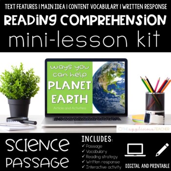 Preview of Earth Day Reading Comprehension Activities Print + Digital