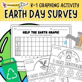 Preview of Help The Earth Survey & Graphing Activity! Festive Earth Day K-1 Math Printables