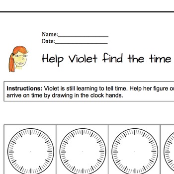 Preview of Help Violet tell time | Telling time practice lesson