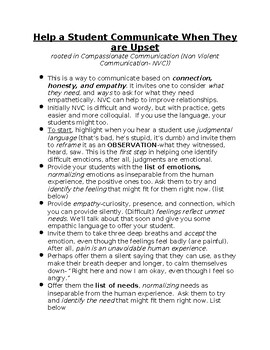 Preview of Help a Student Communicate When They are Upset (NonViolent Communications)
