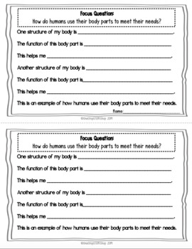 helpful human body parts a structure function activity 1st grade science ngss