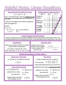 Preview of Helpful Notes: Linear Equations