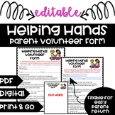 Helping Hand Parent Volunteer Form **Editable** Parent Fil