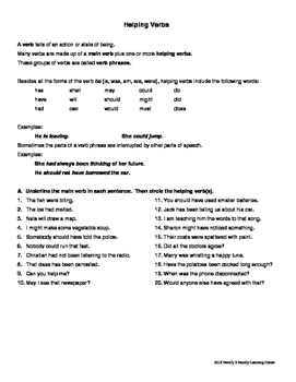 Preview of Helping Verb Worksheet