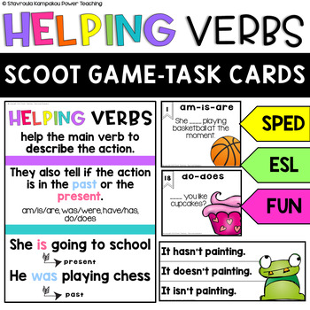 Helping Verbs and Linking Verbs Task Cards by Pencils Books and Curls