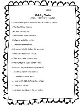 Preview of Helping Verbs Worksheet
