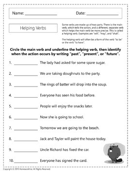 helping verbs worksheets by homework hut teachers pay teachers