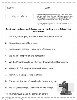 Helping Verbs Worksheets by Homework Hut | Teachers Pay Teachers