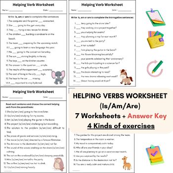 Preview of Helping Verbs Worksheets based on Use of Is, Am and Are