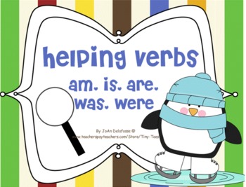 Preview of Helping Verbs am, is, are, was, were Winter/Penguin Theme for SMARTboard