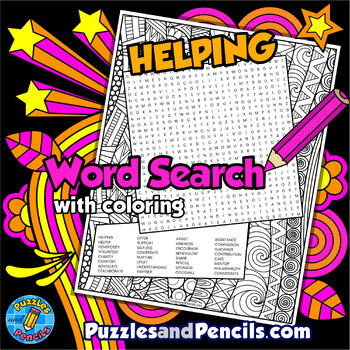 Preview of Helping Word Search Puzzle with Coloring Activity | Social Skills