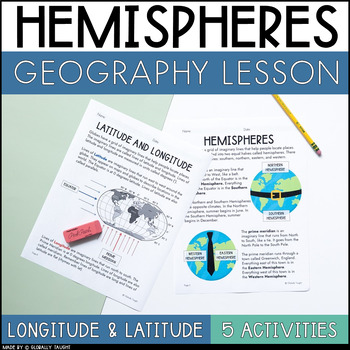 Preview of Hemispheres Lesson with Latitude & Longitude Worksheets - Equator Activities