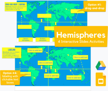 Preview of Hemispheres - drag-and-drop, labeling map activity in Slides