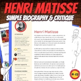 Henri Matisse Biography Sheet, Critique, Coloring, Middle 
