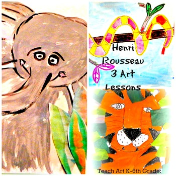 Preview of Henri Rousseau Art History Lessons 3 Pack Jungle Theme Tigers Snakes