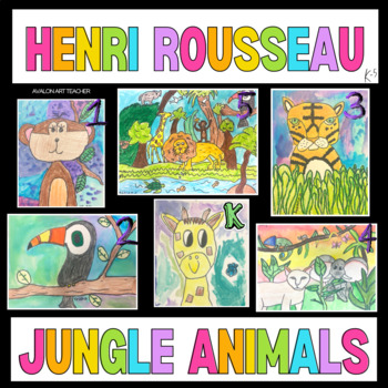 Preview of K-5 Henri Rousseau Art Lesson Plan Bundle Jungle Animals, Power Point 6 projects