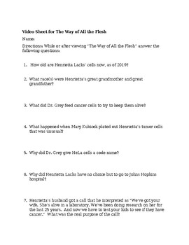 Preview of Henrietta Lacks- The Way of All the Flesh Videosheet